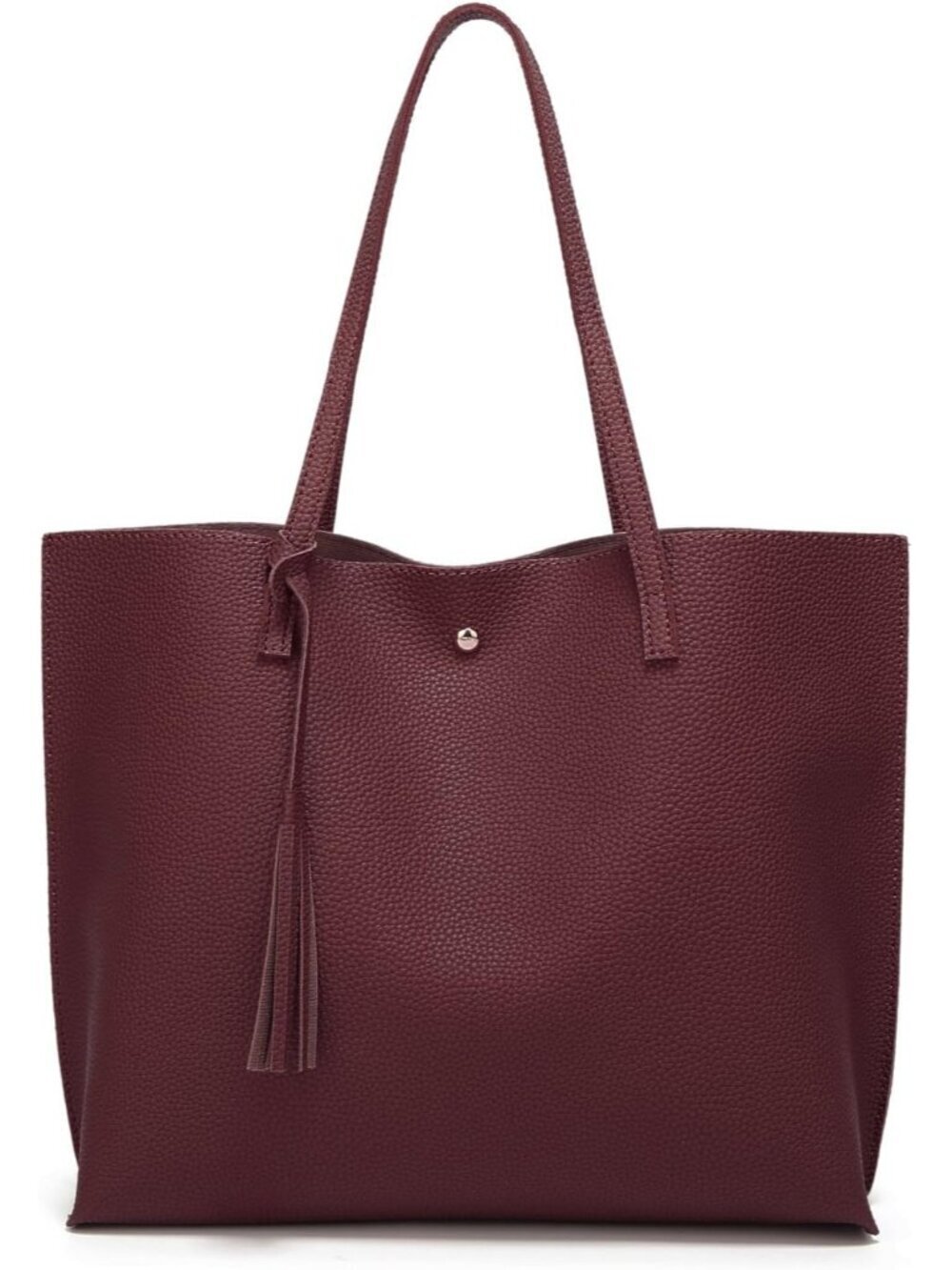 Women's Dark Red Soft Faux Leather Tassel Style Handbag Tote Shoulder Bag